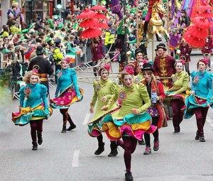 Floats are pictured during St Patrick's