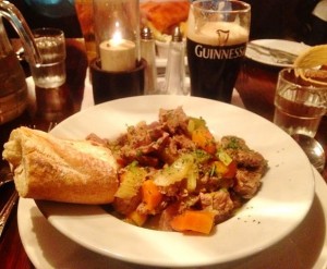 Traditional pub food - Irish stew and Guinness